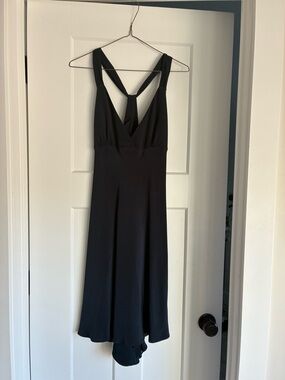 J Crew Silk Navy Cocktail Dress knee length wide straps deep V-Neck Size 4
